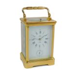 A Jacot A Paris brass cased repeater alarm carriage clock, rectangular dial bearing Roman and Arabic
