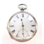 A Victorian gentleman's silver cased pocket watch, open faced, key wind, enamel dial bearing Roman