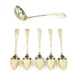 A set of five George III silver teaspoons, monogram engraved, London 1817., together with a George