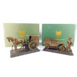 A pair of cold cast bronze sculptures for Ringtons Tea, comprising Tea And More To Your Door, No