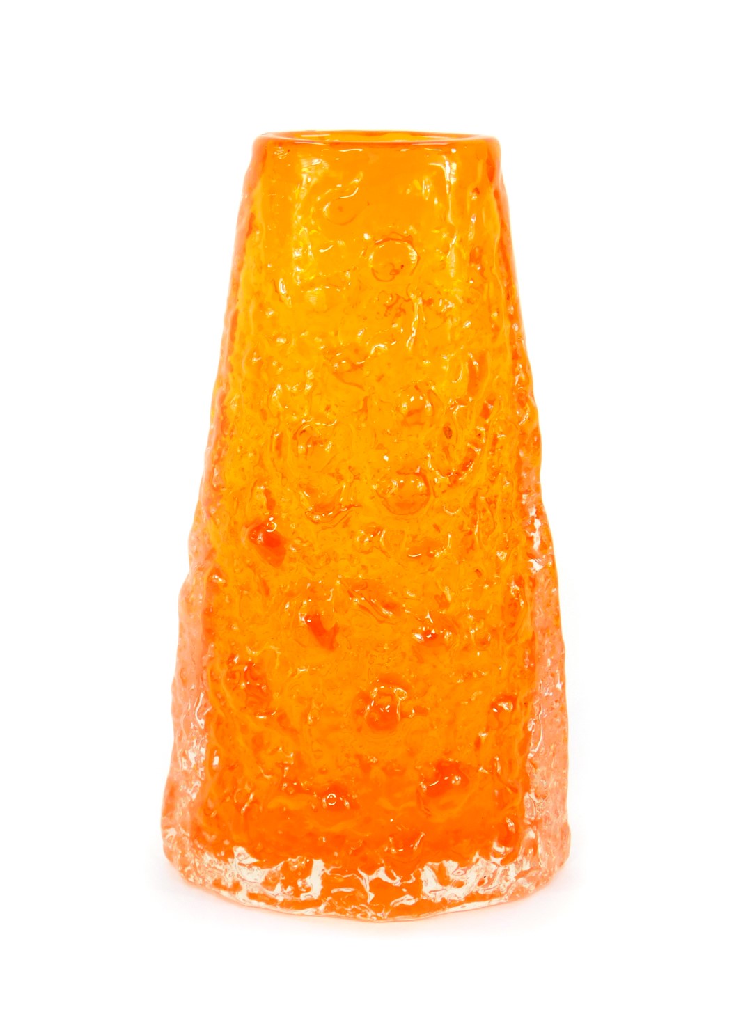 A Whitefriars 1960s tangerine glass vase, of tapering form, decorated with a knobbly pattern, 18cm