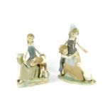 A Lladro porcelain figure group, modelled as a girl and younger boy with goose, 25.5cm high, and a