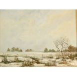 Hutton (British, 20thC). Winter landscape, oil on canvas, signed, 43cm high, 53.5cm wide.