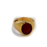 A 9ct gold and Cornelian signet ring, size S/T, 6.6g.