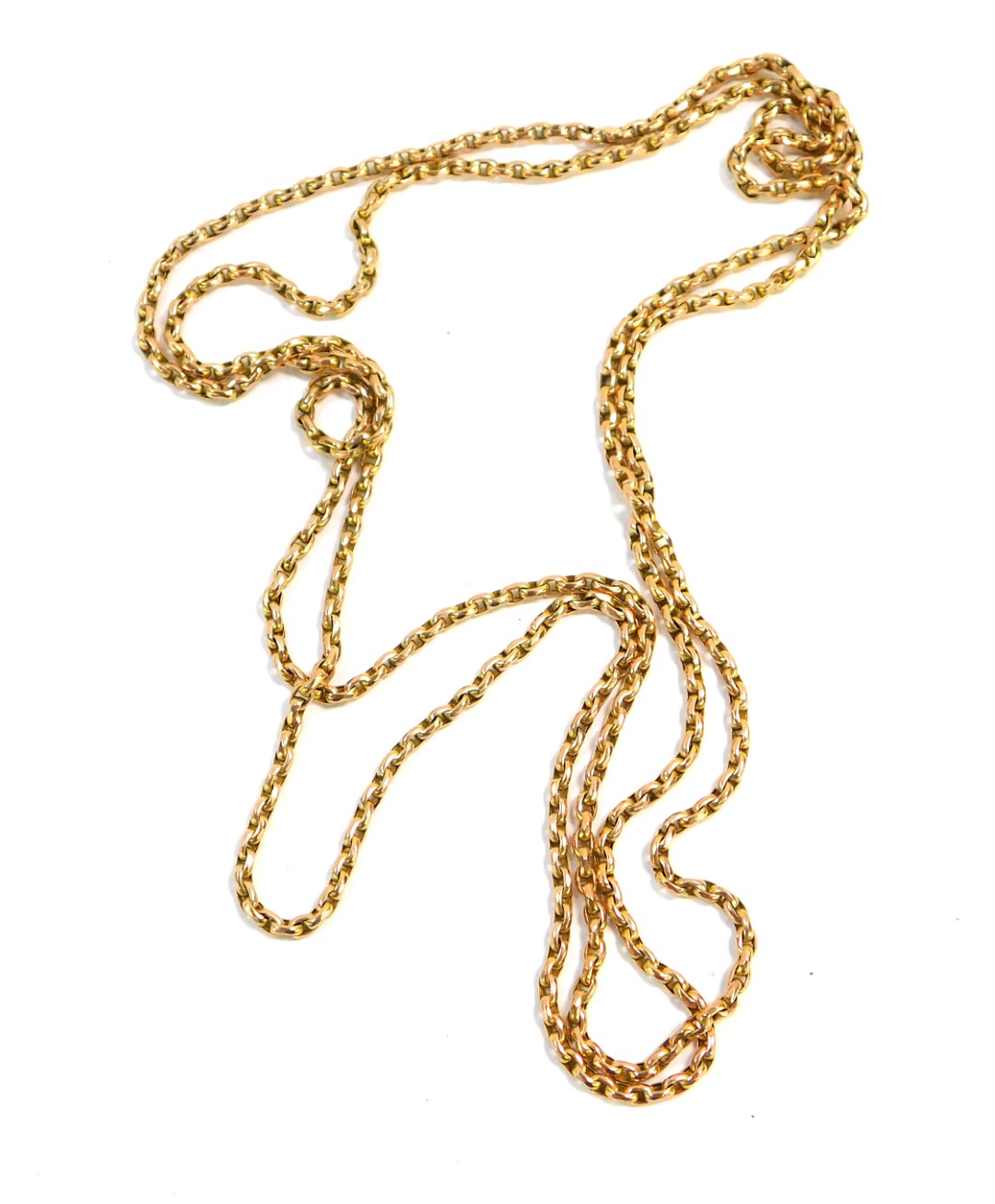 A 9ct gold belcher link long guard muff chain, 35.6g. - Image 2 of 3