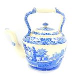 A Spode pottery kettle, transfer decorated in blue and white in the Italian pattern, 31cm wide.