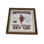 A Beefeater London Distilled Dry Gin advertising mirror, oak framed, 58.5cm high, 48.5cm wide.