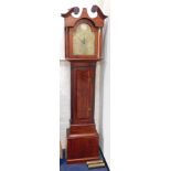 An oak long case clock, 18thC and later, the brass break arch dial with Tempus Fugit globe, and