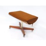 A G-Plan teak and red walnut stool, with a loose brown fabric cushion, raised on a metal column