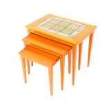 A Kvalitet four function 1960's teak and tile inset nest of occasional tables, design number 42,
