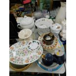 Pottery and porcelain, including two mixing bowls, a Minton Haddon Hall meat platter, soup