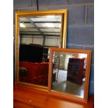 A gilt framed mirror, 104cm high, 74cm wide, together with a pine framed mirror, 60cm high, 49cm
