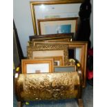 Oil paintings, limited edition and other prints, etc., and a wooden & brass magazine rack. (