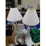 A pair of Victorian pressed glass candle sticks, with fittings, converted to table lamps, 46cm