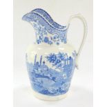 A Weiss Brothers early 19thC blue and white water jug, transfer decorated with a Romantic landscape,