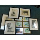 Five etchings of London by Percy Roberts, Wallace Hester, Han Slip Fletcher, etc, together with