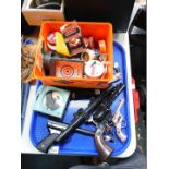 A Diana MOD2 air pistol (AF), BSA optic scope, replica toy guns, various air rifle pellets, etc. (