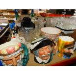 Cut glass, including a fruit bowl and vases, Capo di Monte jardiniere, paperweights, character jugs,