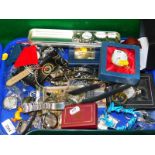 Costume jewellery, gent's dress watches, and pocket watches, etc. (1 tray)