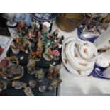 Sheriden pheasant decorated pottery, bisque figures, etc. (3 trays)