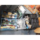 Hand tools, tool boxes, Bosch PSB600RE drill (cased), Bosch drill bit set, etc. (4 boxes)