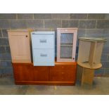 A teak Sform sideboard, 67cm high, 159cm wide, 43cm deep., two cupboards, filing cabinet, and two