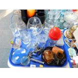 Glassware and collectables, including wine glasses, spirit glasses, magnifying glasses, jewellery