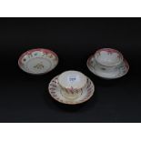 Newhall and other late 18thC porcelain tea bowls and saucers. (5)