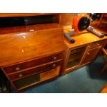 A mid 20thC walnut bureau, 101cm high, 74cm wide, 30cm deep, together with a teak effect hi-fi