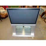 A Panasonic 42 inch wide screen television, model TH-42PX860B with integral stand and remote.