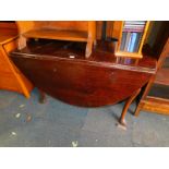 A Georgian oak drop leaf dining table, with later additions, raised on pointed cabriole legs, 72cm