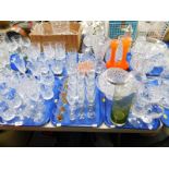 Cut and pressed glass ware, including Champagne flutes, whiskey tumblers, spirit glasses, pair of