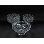 Two heavy cut glass fruit bowls, and a cut glass tazza. (3)