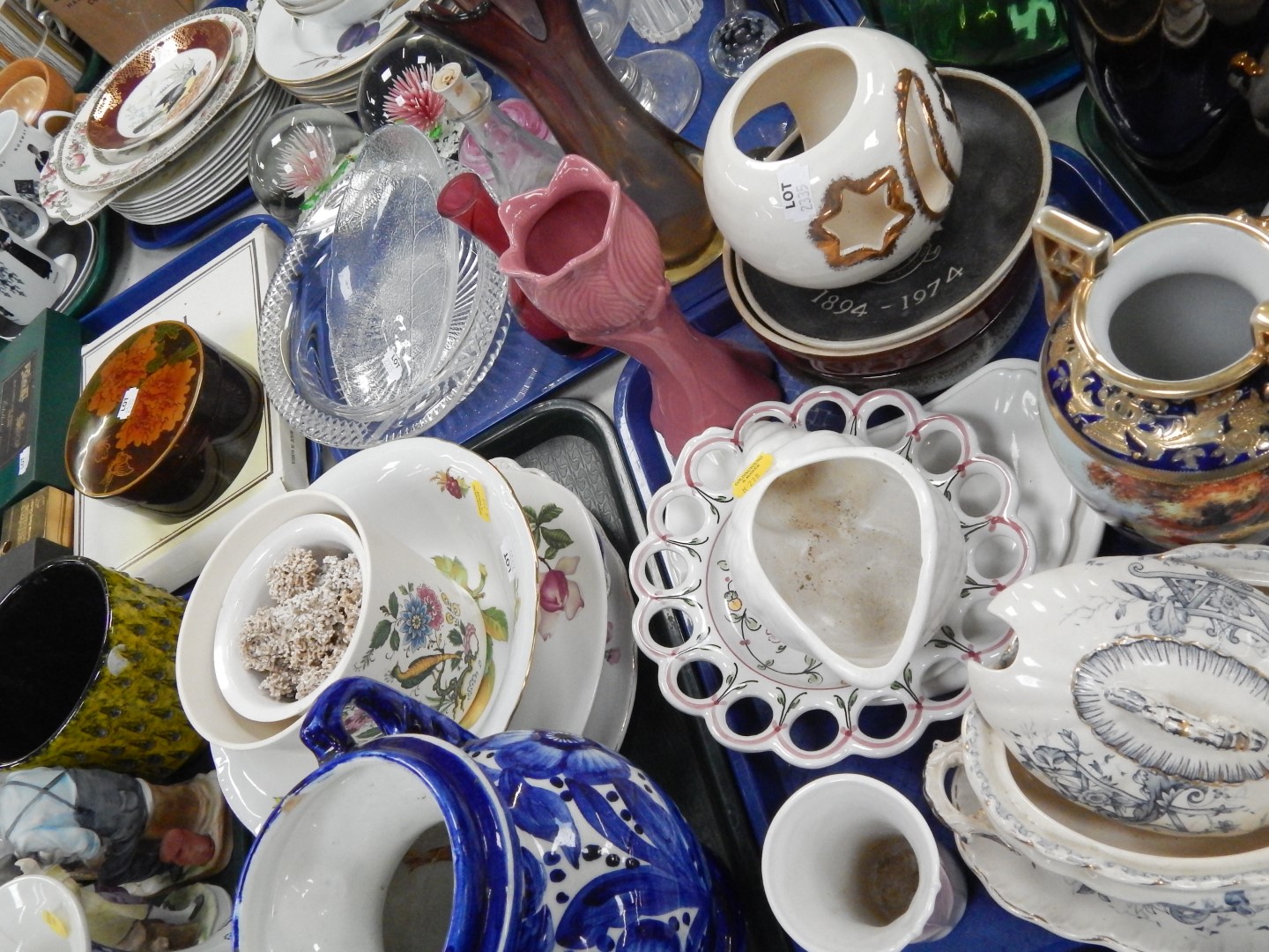 Ceramics and glass, including a Noritake porcelain twin handled vase, pair of glass paperweights,