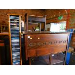 A stained pine blanket chest, with repeating square design, 46cm high, 96cm wide, 41cm deep.,