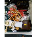 Costume jewellery, including beads and necklaces, and three Paco Rabanne dress wristwatches. (1