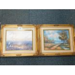 Andy Delden. Sunset Dunes and Wood Land Clearing, oil on boards, both framed. (2)
