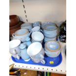 Denby pottery soup bowls and covers decorated in the Reflections pattern, together with tea cups and
