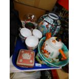 A Colclough floral part tea set, majolica bowl, Chinese porcelain ginger jar, Jasper ware box and