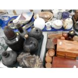 Treen fruit, tribal stoneware carving, vases, studio pottery, etc. (4 trays plus)