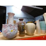 A Cinque Ports pottery vase, floral moulded pottery jardiniere and stand, frosted glass vase, and