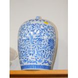 A large modern Chinese blue and white jar and cover.