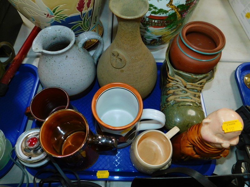 Modern studio and other pottery, including cheese dish and lid, tankards, chalices, vases, etc. (3 - Image 2 of 2