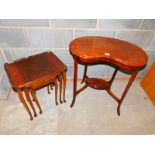 An Edwardian mahogany kidney shaped occasional table, 71cm high, 68cm wide, 44cm deep., together