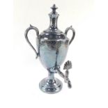 A Victorian silver plated EPBM tea urn with flower decoration, 41cm high.