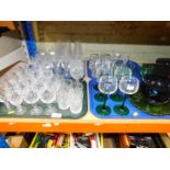Cut glass table glassware, including whiskey and water tumblers, red and white wine glasses,