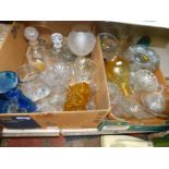 Cut and pressed glassware, including decanters, an oil lamp, vases, sweet meat dishes, and