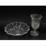 A Victorian cut glass bowl, stand lacking, 31cm diameter, together with a cut glass celery vase,