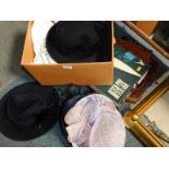 Lady's hats, gentleman's Van Heusen evening shirt, leather briefcases, etc. (1 box plus)
