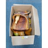 Painted wooden clogs, wooden basket, etc. (1 box)